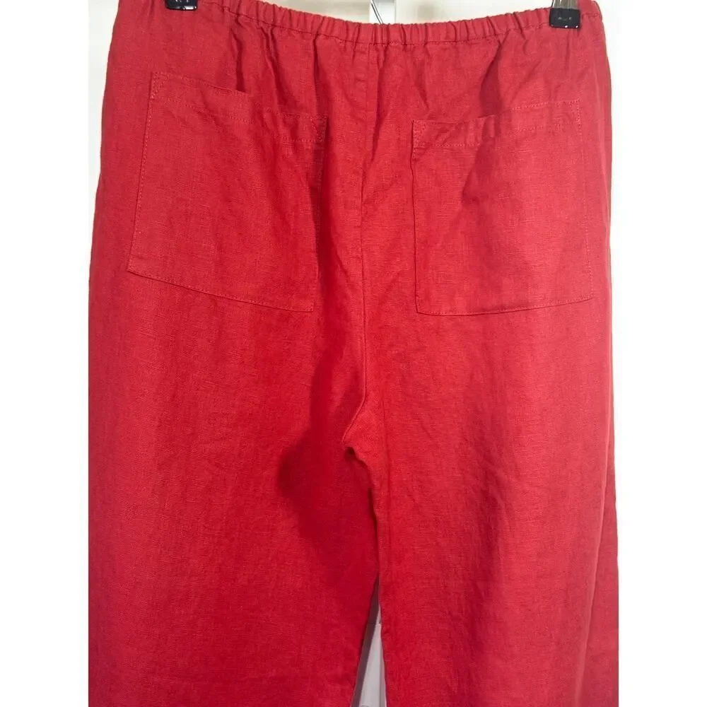 REFORMATION Women's Remi Cropped LInen Pull-On Pants Red Size Medium Petite